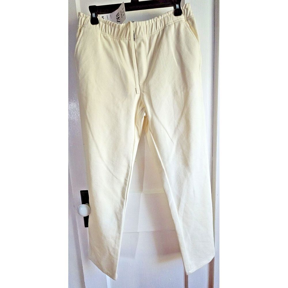 NWT ZARA twill woven ivory pull on pants w/pockets cotton blend US sz M